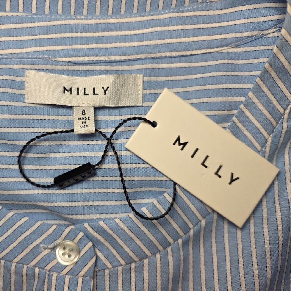 NWT MILLY "Michelle" Blue/White Stripe Bell Sleeve Blouse 8 - Picture 9 of 12